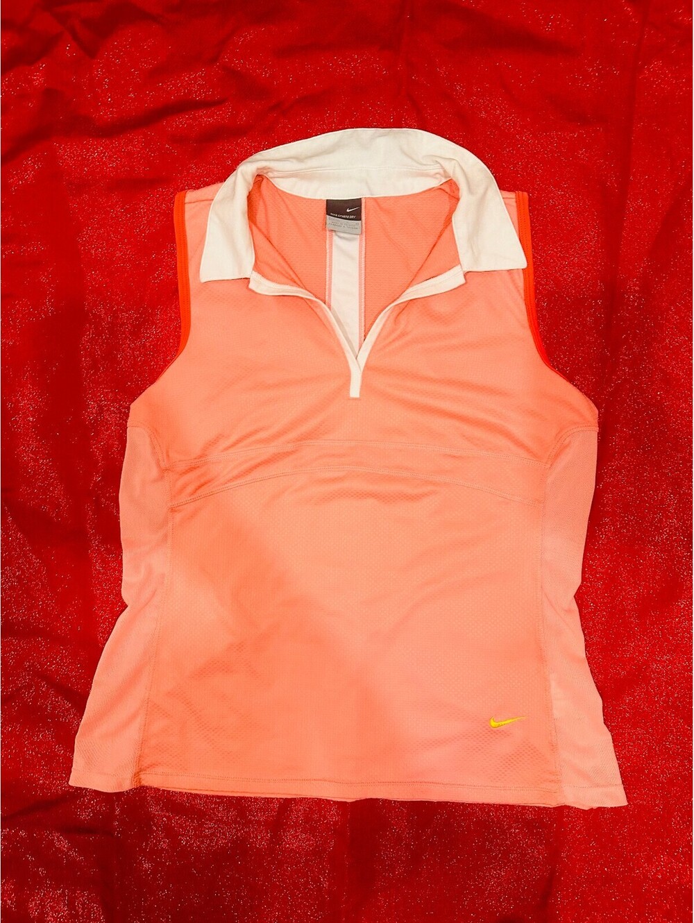 Nike Sphere Dry Sleeveless Athletic Top in Coral and White, small